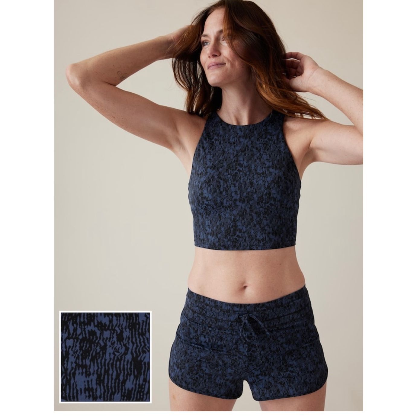 Athleta Conscious Crop Bikini Top A-C // Traverse Geo Navy